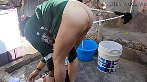 Sexy Big Boobs Indian Bhabhi Bathes Wet Pussy Outdoor