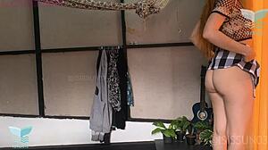 High heels girl with perfect pink pussy climaxes hard from intense creampie pounding