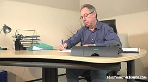 Old boss pounds skinny teen during heated job interview