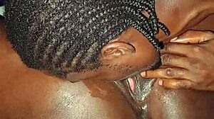 Shaved pussy tempts big black cock sucking and fucking