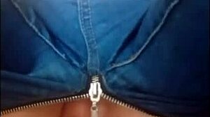 solo babe slips into very comfortable jeans for soft sex play