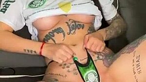 Palmeirense Slut Shows Off Pierced Wet Pussy and Tattoos Closeup