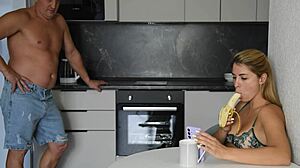 hey babe caught my wife gulping that banana then railed her wet morning pussy