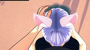 cat girl takes rich guy's cock pounding right on beach