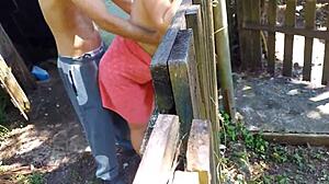 Towelled Housewife Entices Janitor For Secret Garden Tryst