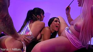 Three Horny Beautiful Sluts Nuria Millan Samantha Rone Aaliyah Yasin Fuck Lesbians Await Cock