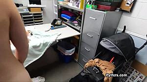 caught busty hottie hides stolen dildos before wild office fuck erupts