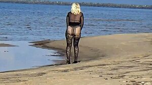 black babe flashes big tits ass beach public tease