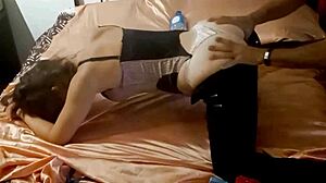 Blonde amateur begs for doggystyle creampie in black corset satin panties