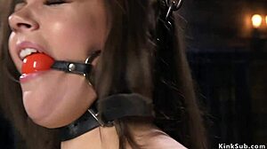 Her gagged small tits quiver as ass takes teasing whips