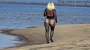 black babe flashes big tits ass beach public tease