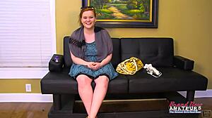 Busty Redhead Carolyn Fingers Pussy Then Deepthroats Cock for Facial Cumshot