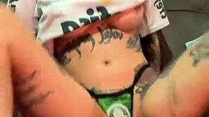 Palmeirense Slut Shows Off Pierced Wet Pussy and Tattoos Closeup