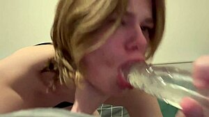 teen transgirl sucks dildo hard then gets filthy dirty