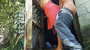 Towelled Housewife Entices Janitor For Secret Garden Tryst