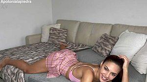 Very Hot Brunette Masturbates Horny with Glass Dildo to Cum