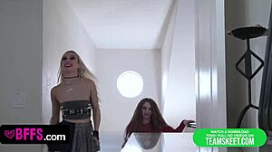 three petite teen best friends reverse gangbanged by rockstar's big cock after show