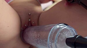 pierced pussy gets vacuum pumped til massive squirt explosion