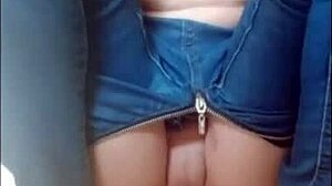 solo babe slips into very comfortable jeans for soft sex play