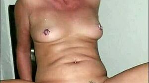 wanna watch this housewife flash her shaved pussy and piss up close? 