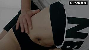 Russian Teen Stella Flex Moans in Sensual Spooning Fuck with Passionate Kisses and Cum-Filled Climax