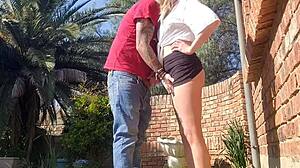 Neighbor Watches Wife Bent Over Doggystyle Creampie Fuck