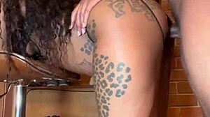 pretty ebony gags on big black cock then bent over fucked pov sloppy