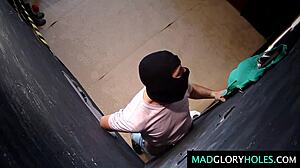 Amateur Milf Sucks Monster Cocks Through Glory Hole Then Gets Bent Over for Gangbang Fucks