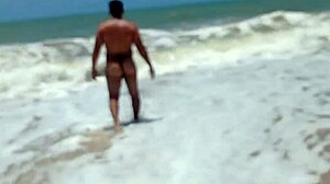check out this blonde wife bent over on the beach taking alpha's creampie deep