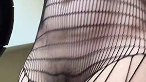 Milf housewife does sexy fetish workout in fishnets