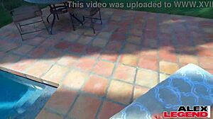 brunette milf shay sight rides my cock poolside until her big tits shake in wet orgasm