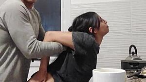 she stops cooking to bend over for his thick cock in the kitchen