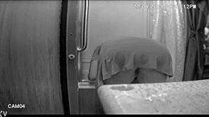 jennifer bends over to wash every inch of the shower