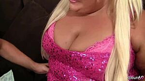 Chubby Blonde BBW Pigtails Girl Fucked Rough Doggystyle by Small Guy. Swallows His Cumshot Load