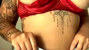 Redhead flashes her trimmed pussy and spreads wide for the camera in this custom exhibition video