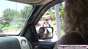 Three Hot Milfs Shaved Pussy Orgy Stockings Foursome