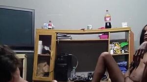 Wife skips cleaning to suck my cock with her saggy tits out.