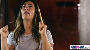 😈 Evil twin traps petite Asian lesbian for facesitting and hairy pussy licking in mirror 👯‍♀️