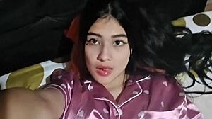 Skinny Colombian wife spreads legs wide fingering wet pussy solo homemade armpit tease