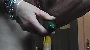 granny stuffs hairy beaver deep with thick cucumber