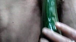 granny stuffs hairy beaver deep with thick cucumber