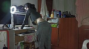 Hot latina bends over chores lets big cock penetrate her ass