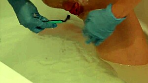 Rubber Glove Pussy Shave Tease