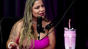 she rubs vibrator on wet pussy after bathroom fuck talk in liberal couple casting