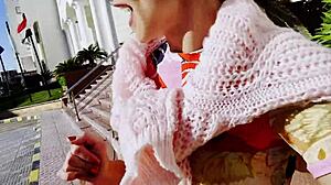 White Blonde African Rides Cock Public Beach Outdoors