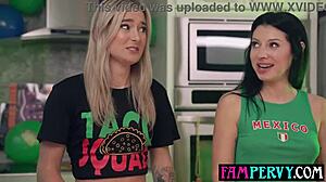 Petite stepsisters lose hot sauce challenge to stepbro's big cock threesome