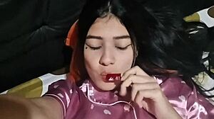 Skinny Colombian wife spreads legs wide fingering wet pussy solo homemade armpit tease