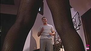 stockings and leather make her blonde pussy irresistible to hubby