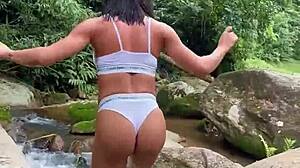 she gives it up to huge cocked bodybuilder bareback amid waterfall sex