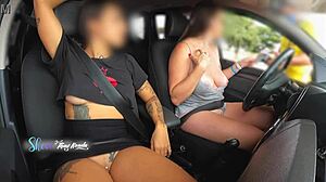 Wow thay ksada and dhi hotwife flash big tits panty-free at gas station